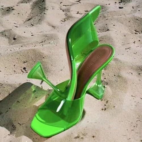 Termainoov Women Slippers High Heels Square Toe Transparent PVC Big Size 42 Heeled Candy Colour Slidders Fashion Dresss Shoes