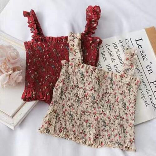 Summer Sexy Crop Top Floral Print Women Korean Fashion Clothing Cute Camis Sleeveless Open Back Cropped Top Ladies Skinny Shirt