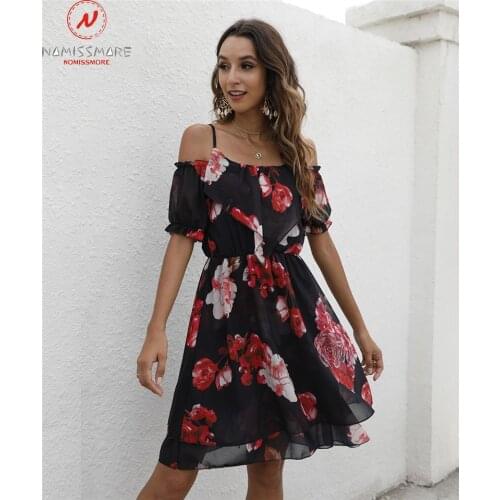 Fashion Women Summer Print A-Line Dress Patchwork Design Sling Short Sleeve Square Collar Elastic Mid Waist Slim Chiffon Dress