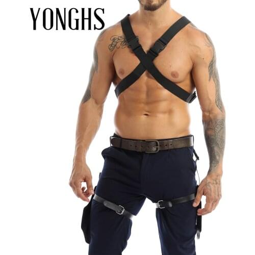 Harness Men Adults Faux Leather Dual Sword Harness Back Belt/Pistol Holster Role Play Cosplay Halloween Costumes Accessories