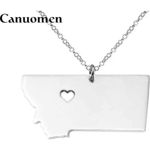 10pcs/lot Montana Map Pendant Necklace Missouri Nebraska Nevada US States Maps Stainless Steel Necklaces Love Hometown Jewelry