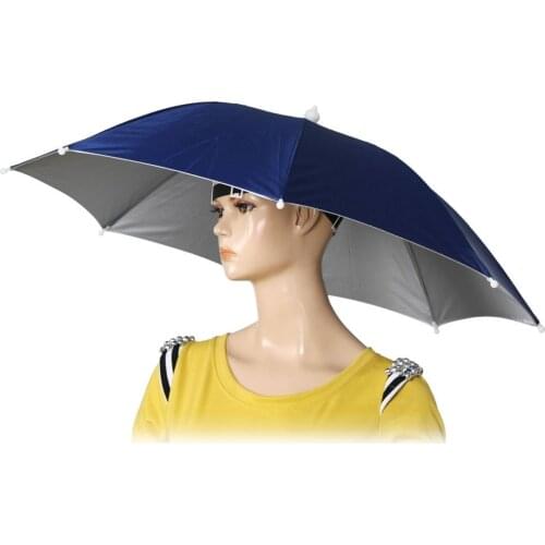 26" Diameter Elastic Band Fishing Headwear Umbrella Hat Dark Blue