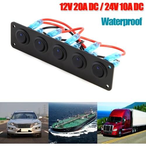 5 Gang Rocker Switch Panel Car Marine Boat Blue LED 12V 20A 24V 10A DC On/Off Unique Parts Portable Car Ornaments