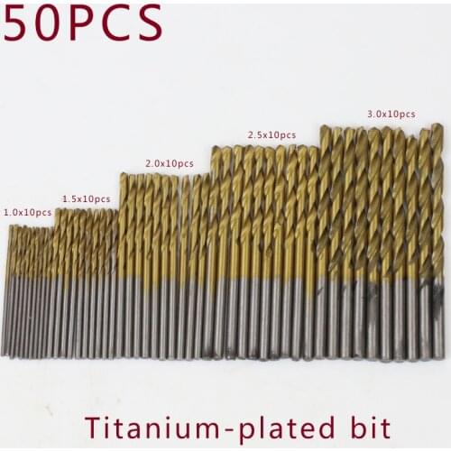 50PCS HSS High Speed Steel Titanium-plated Bit Straight Handle Twist Bit Metal Woodworking Plastic Bit 1.0/1.5/2.0/2.5/3mm