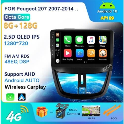 Car Radio For Peugeot 207 2007-2014 Player Navigation GPS Radio Multimedia Stereo Android 10.0 Carplay DSP 2 Din No DVD Player