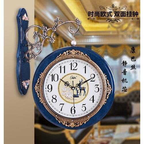 Large Vintage Silent Luxury Double Sided Wall Clock Modern Design Kitchen Wall Clock Living Room Wandklok Home Watch JJ60WC