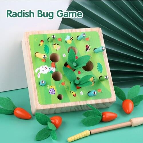 Radish Bug Game Wooden Magnetic Carrot Harvest and Crawler Catch Game Parent-Child Intercation Baby Toys for Kids over 36 Months