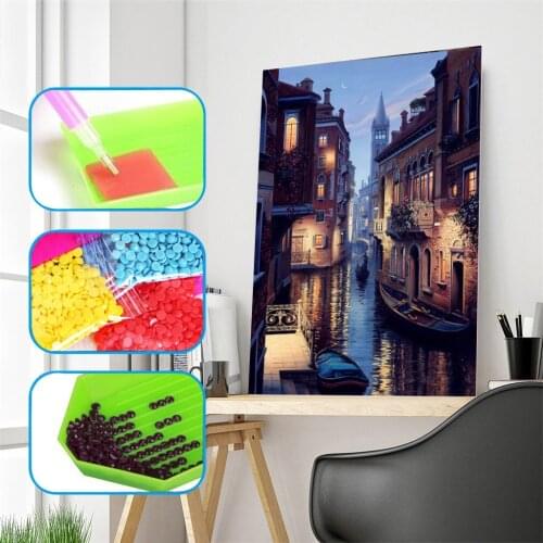 DIY Diamond Painting Cross Stitch Picture Wall Full Square Sticker 5D Embroidery Venice Night Landscape Mosaic New Year Decor