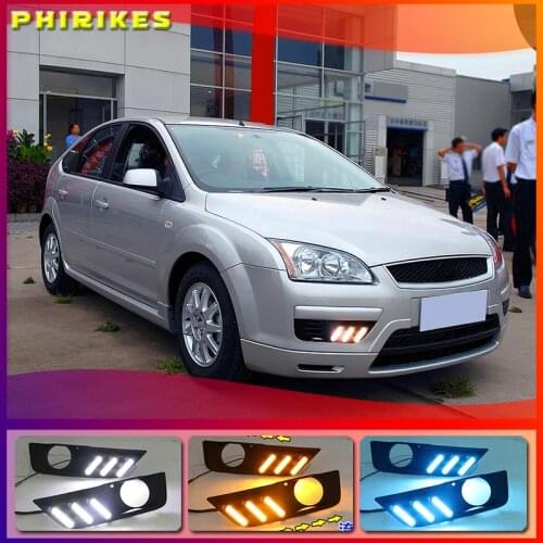 1 Set For Ford Focus 2005 2006 LED DRL Daytime Running Lights Daylight Fog Lamp cover with yellow light