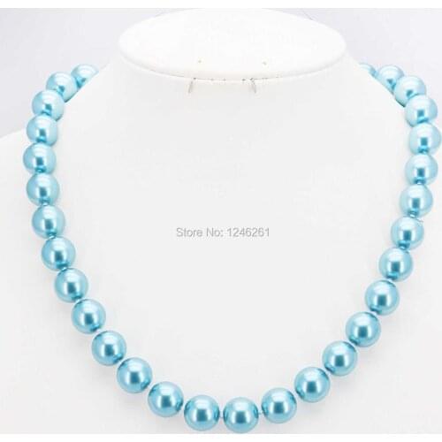 Hot Sale Ornaments Round 10mm Sky Blue Glass Pearl Beads Necklace Fashion Jewelry Making Design Christmas Gifts For Girls Women
