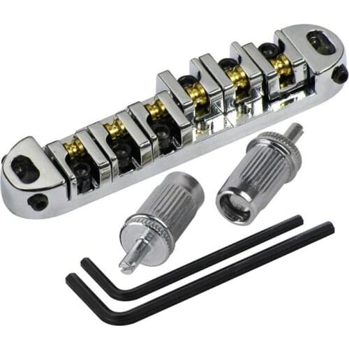 Chrome Metal Plated Roller Saddle Tune-O-Matic Bridge for Les Paul Style Electric Guitar Replacement