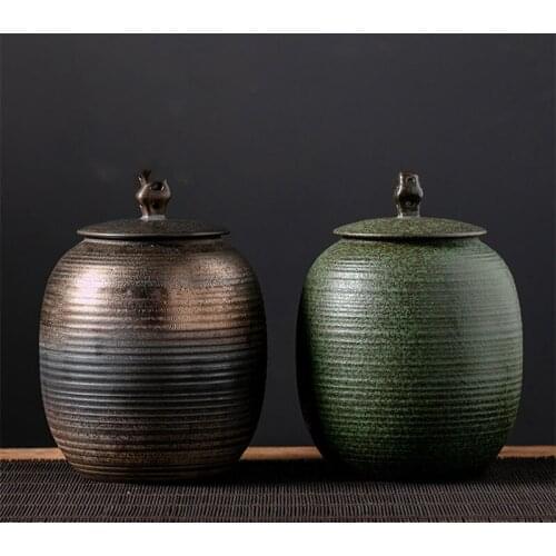 Retro Ceramic Tea Pot Large Medium Red White Green Pu'er Tea Kiln Becomes Moisture-Proof Sealed Good Household Tea Storage Tank