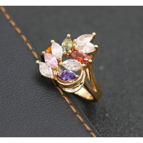 Women Copper Shiny Zircon AAA Gold Rainbow Crystal Rings Geometry Wedding Engagement Ring Femme For Party Rhinestone ins Jewelry