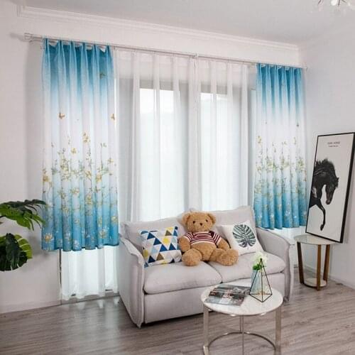 Short Tulle Light-transmission Branch Butterfly Wood Grain Printed Curtains For For Living Room Indoor Balcony Bay Window Decor