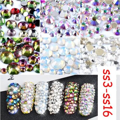 MIOBLET 800pcs Flame Nail Crystal 3D White Clear AB Flatback HotFix Nail Art Rhinestones DMC SS3-SS16 DIY Glitters Manicure Deco