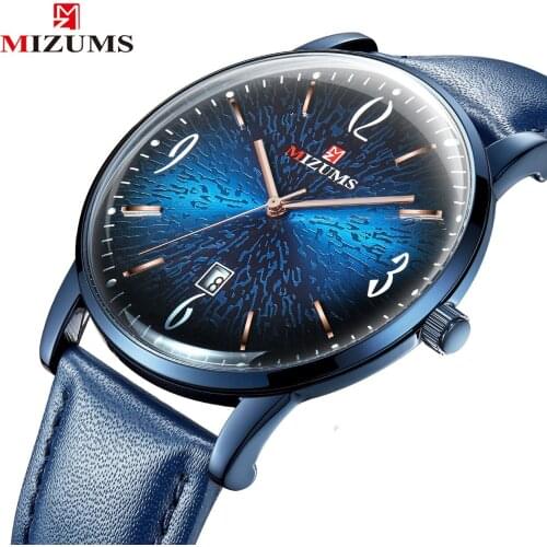MIZUMS 8031New Mens Watch Quartz Belt Watches Waterproof Calendar Luxury Fashion Business Mens Wristwatches