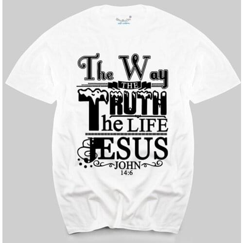 Christian Mens T-shirt Jesus The Truth The Way Cotton Black Tee Shirt cotton shubuzhi teeshirt