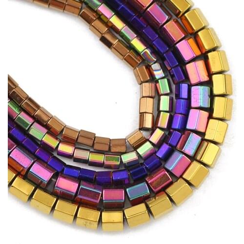 Natural Stone Blue,Gold,Purple Hexagon Cylinder Hematite Beads 3/4MM Spacer Loose Beads For Jewelry Making Diy Bracelet Necklace