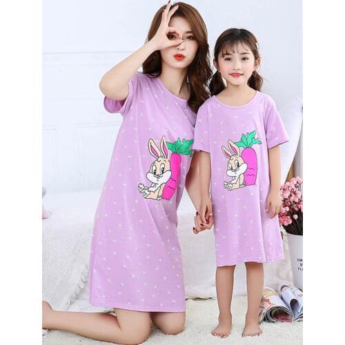 Mother and Daughter Dressing Nightdress Mom and Me Clother Girls Dress Baby Summer Cute Pajamas Nightgown Cotton Causal Homewear