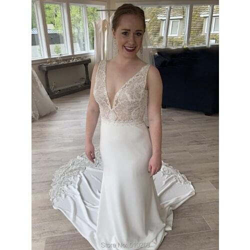 New Arrival Wedding Dress V Neck Floral Lace Appliques Illusion Bodice Low Back Bridal Gown Vestido De Noiva Custom Made