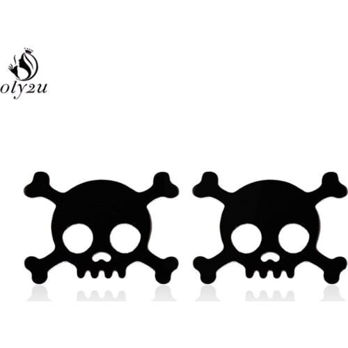 Oly2u Punk Retro Skull Earings Stainless Steel Jewelry Hip-hop Stud Earring Vintage Skeleton Earing Piercing Unsex Ear Studs