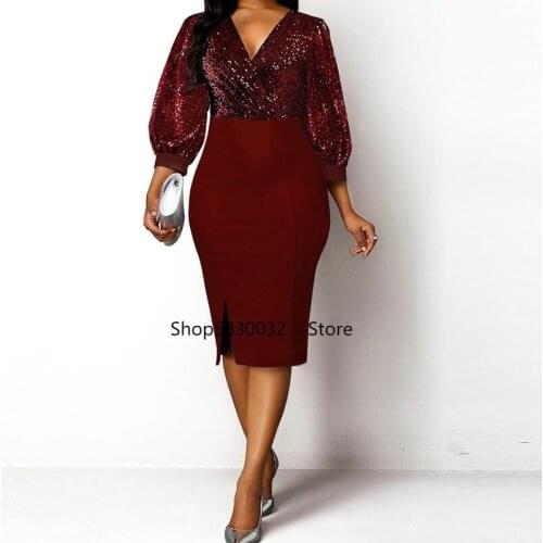 Autumn Winter Dress Women 2021 Sexy V-neck Bright Silk Long Party Dress Casual Plus Size Slim Office Pencil Bodycon Dresses