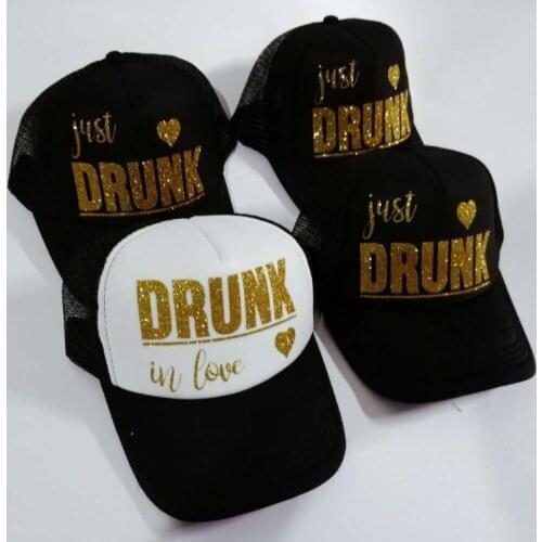 Custom glitter Drunk in Love Im just Drunk Bridesmaid Trucker Rapper Caps Hats Bachelorette wedding Party decorations gift