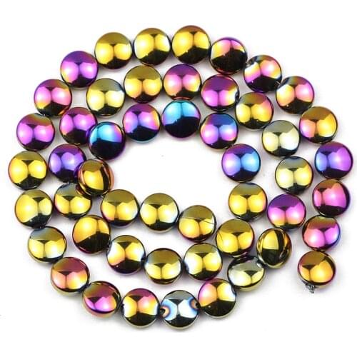 Multicolored Flat Round Coin Natural Charm Hematite Stone Spacers Loose Beads For Jewelry Making Diy Bracelets Findings 6/8/10MM