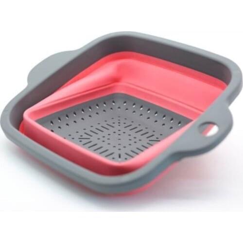 Adjustable Accordion Folding Square Strainer Foldable Red Blue