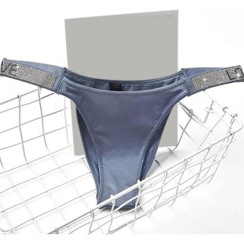 Letter Rhinestone Sexy Underwear Fitness Sports Hip Lifting Satin Panties Thong Low Waist Seamless Briefs Tanga Lingerie