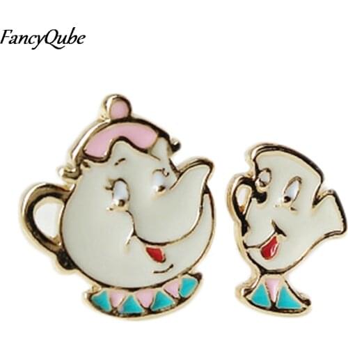 Alloy Enamel Lovely Cartoon Beauty And The Beast Earrings Cosplay Jewelry Famous Movie Cups Stud Earring Kids Ear Studs