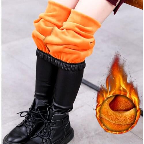 Girls Pants Winter Thick Warm Faux Leather Children Pants Kids Leggings
