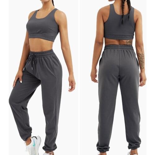 Outdoor Active Sportswear Yoga Two Piece Sets Women 2021 Crop Top And Drawstring Pants Matching Set Summer Cycling Gym Outfits