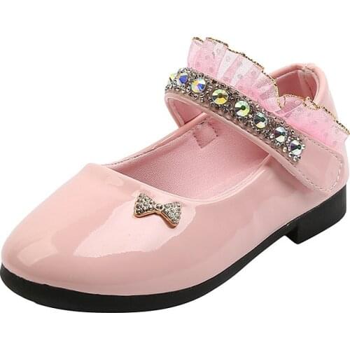 Girls Princess Shoes 2021 Fashion Rhinestone Soft Sole Childrens Leather Shoes Baby Performance Shoes Flats for Wedding Chic