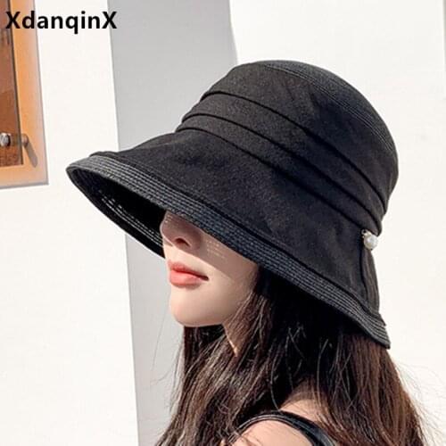 XdanqinX 2021 New Summer Womens Hat Sun Protection Anti-UV Sun Hats Foldable Beach Hat Elegant Lady Travel Breathable Straw Hat