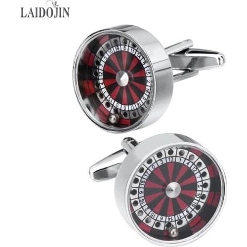 LAIDOJIN High Quality Novelty Movable Russian Roulette Shirt Cufflinks Mens Cuff buttons Round Turntable Cuff links Gift Jewelry