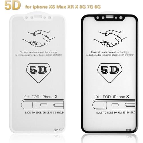 Protective Glass for iPhone Xs Max XR X 6 6S Plus Tempered Screen Protector 5D Curved Edge Glass for IPhone 8 7 Plus Film 50PCS