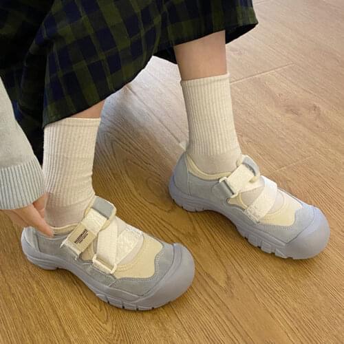 2021 summer new Velcro sneakers womens big head shoes round head thick bottom versatile Lolita