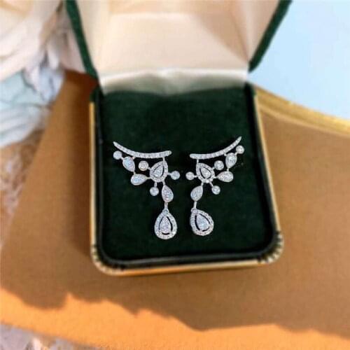 Luxury Crystal Engagement Earrings Female Water Drop Earrings White Zircon Full Stone Dangle Earrings For Women Wedding Jewelry