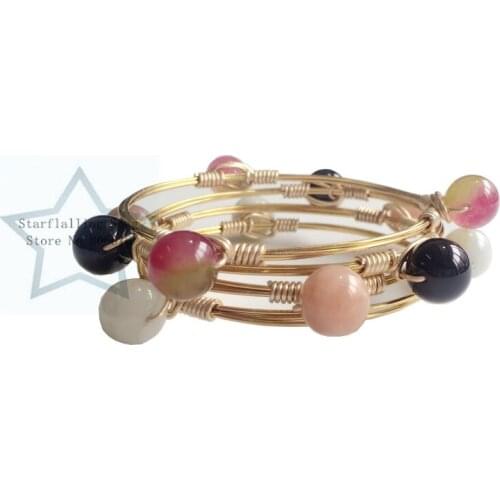 Western Style Women Concise Style Handmade Natural Stone Gold Copper Wire Wrap Bangle Jewelry Bracelets