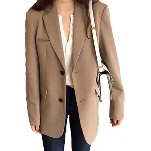 Womens Blazer Fashion New Wild Female single breasted Loose Mid-Length Camel Black Coat Women small suit