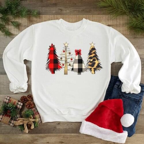 Aesthetic Christmas Sublimation Trees Sweatshirt Funny Women Long Sleeve Graphic Pullovers Merry Christmas Holiday Gift Tops