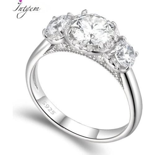 S925 Sterling Silver Wedding Ring 6.5mm 3 Big Mainstone Moissanite Diamond Engagement Ring Round Solitaire Ring for Women Gifts