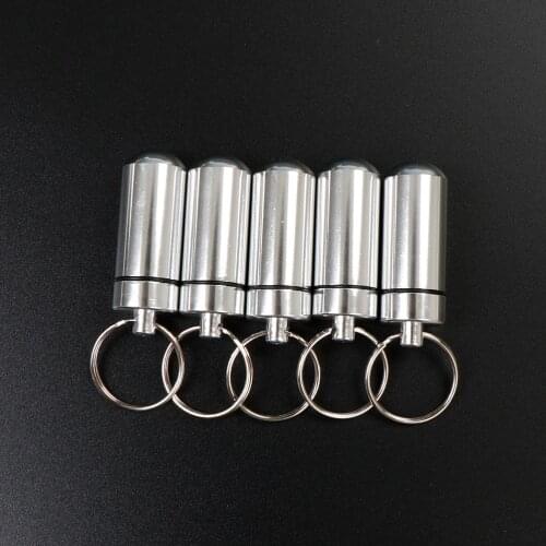 5PCS Keychain Pill Box Waterproof Aluminum Waterproof Pill Box Case Bottle Cache Drug Holder Medicine Keychain Container