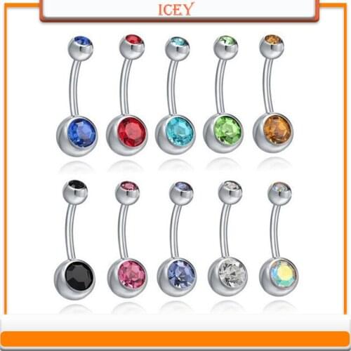 1pc Double drill stainless steel navel nail titanium steel navel ring color Navel button piercing accessories