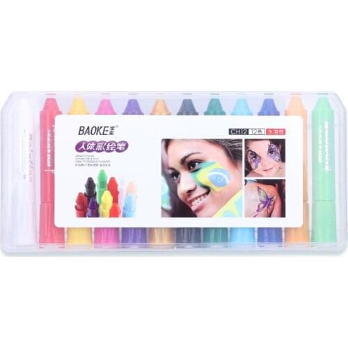 12 Pcs A Box of Baoke CH12 Body Paint Pens Rotating and Washable Crayons Children Makeup Pens 12 Colors Office Supplies