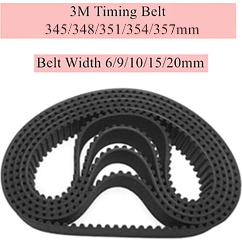 2pcs HTD 3M Timing Belt 345/348/351/354/357mm 6/9/10/15/20mm Width RubbeToothed Belt Closed Loop Synchronous Belt