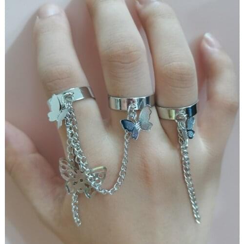 2021 Trendy Silver Color Hip Pop Rings For Women Men Punk Cool Multi-layer Adjustable Open Finger Rings Set Party Gift Jewelry