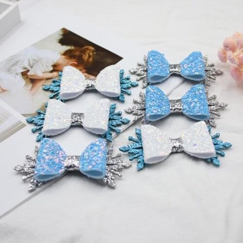 6pcs/lot Two Layer Snowflake Hair Bows Clip Sparly Glitter Kids Hairpins Girls School Birthday Party Headwear Children Headdress