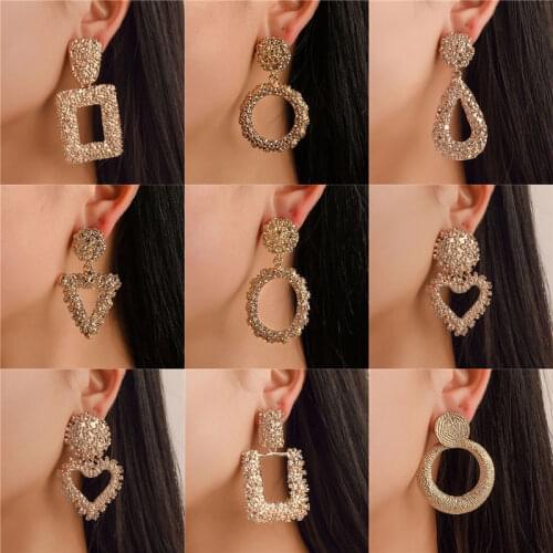 Modyle 2020 Gold Color Big Metal Drop Earrings for Women Geometric Statement Earrings female Fashion Jewelry